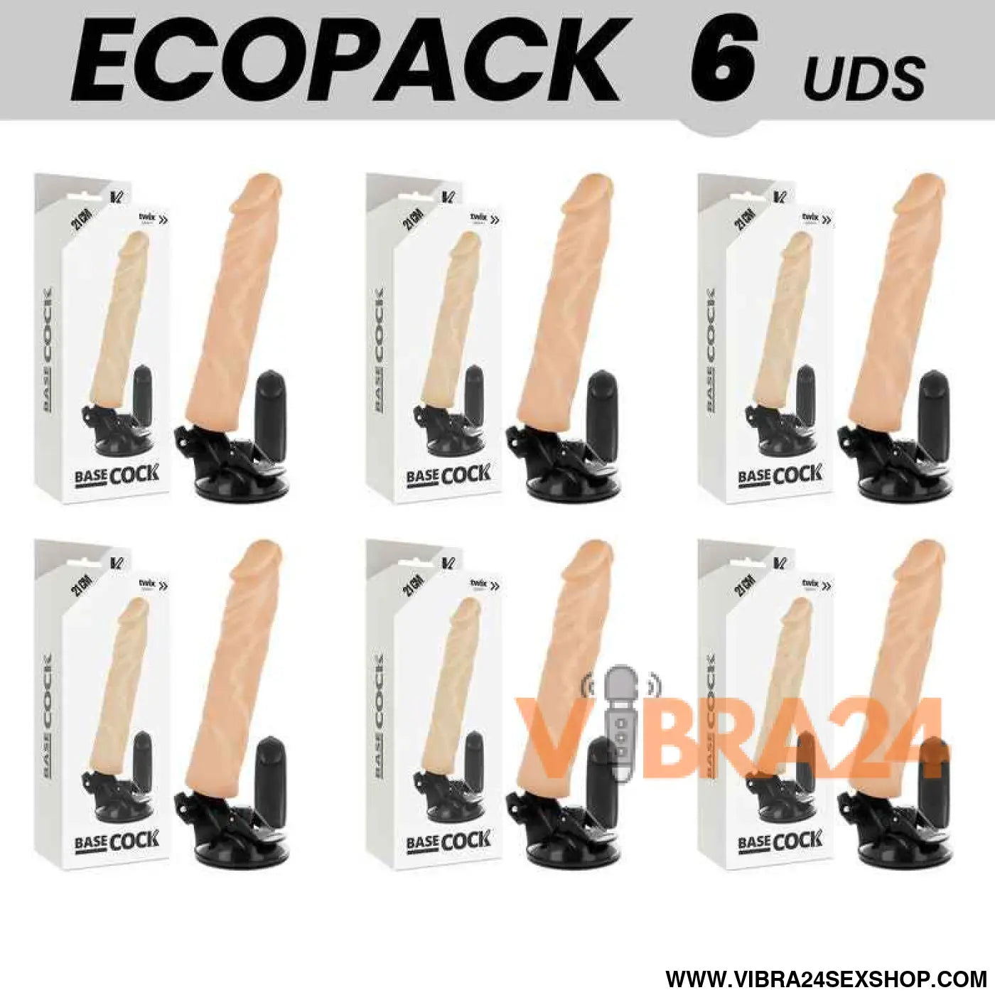 ECOPACK 6 UNIT - BASECOCK VIBRADOR REALÍSTICO CONTROLE REMOTO NATURAL 21 CM -O- 4