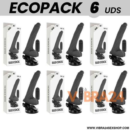 ECOPACK 6 UNIT - BASECOCK VIBRADOR REALÍSTICO DE CONTROLE REMOTO PRETO COM TESTÍCULOS 20 CM -O- 4