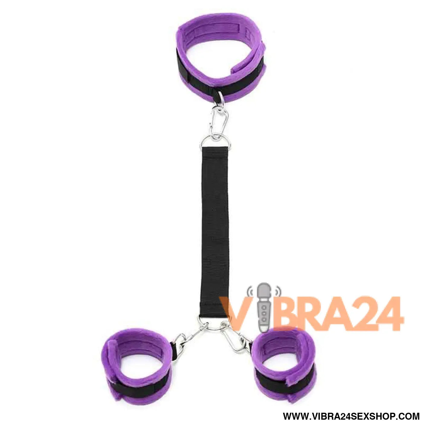 Handcuffs to Collar with Leash Adjustable Purple
