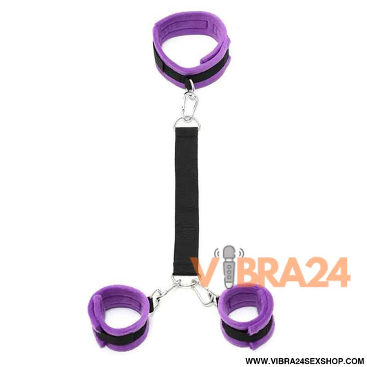 Handcuffs to Collar with Leash Adjustable Purple