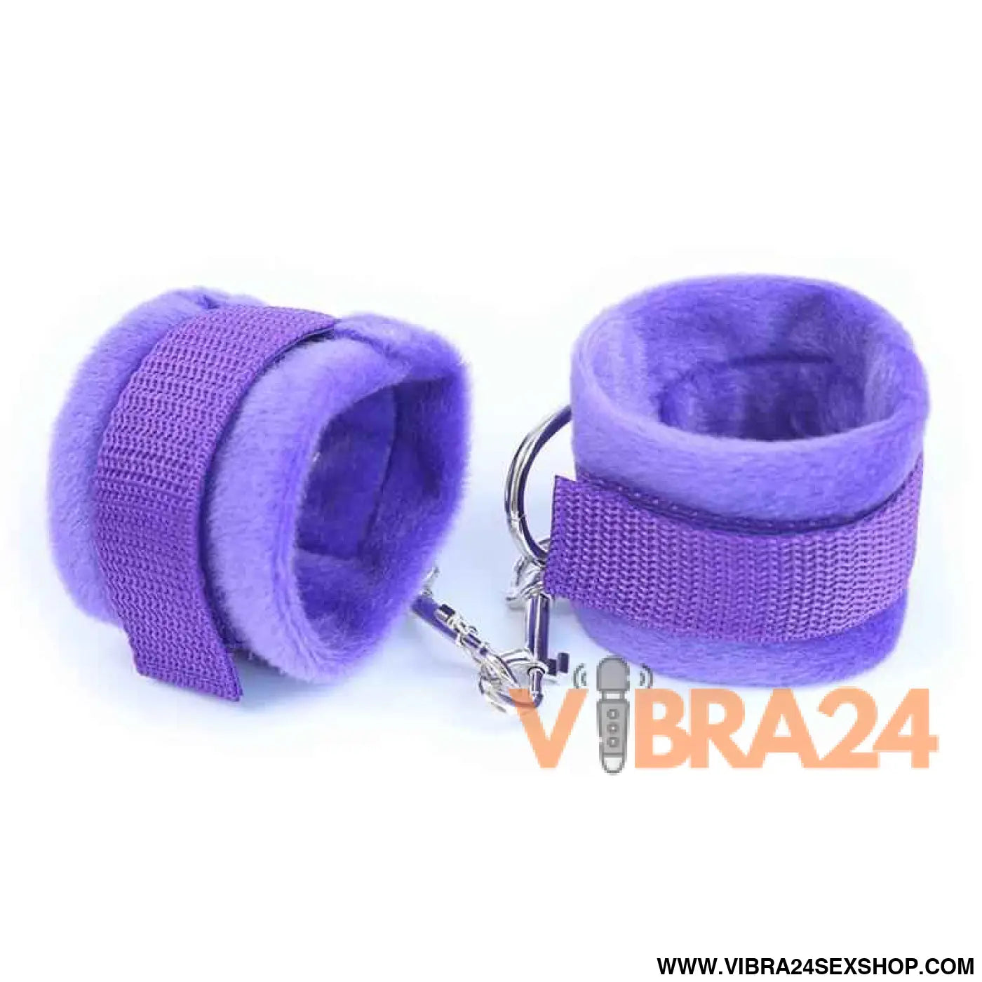 Handcuffs with Velcro Long Fur Purple