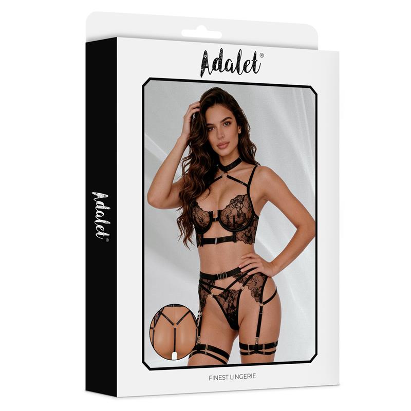 Adalet Lingerie – Hyacinth: Conjunto de Sutiã, Cinta-liga e Tanga em Preto para Conforto e Sofisticação