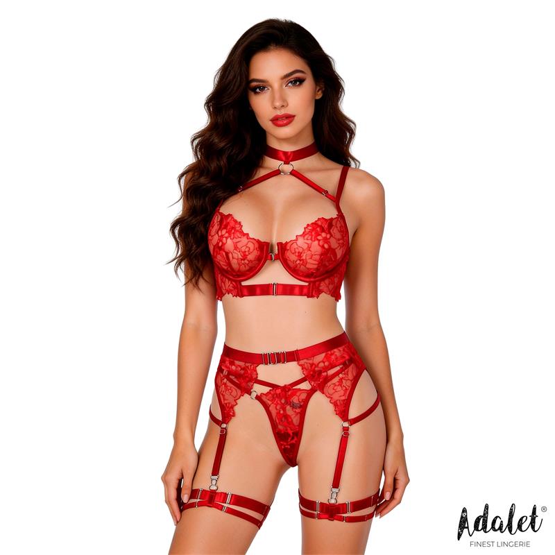 Adalet Lingerie – Hyacinth: Conjunto de Sutiã, Cinta-liga e Tanga em Preto para Conforto e Sofisticação