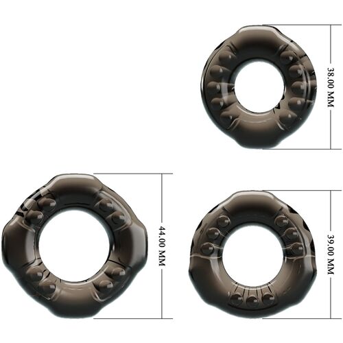 BAILE - COCK RINGS YVONNE CONJUNTO 3 ANÉIS PARA PÉNIS - VIBRA24 SEXSHOP