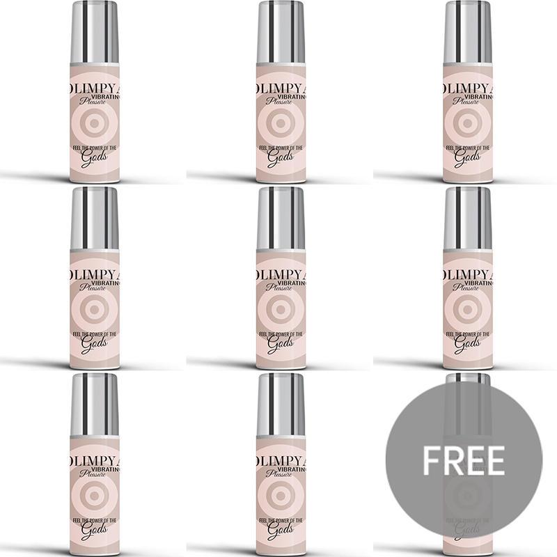 Frascos de perfume rollerball com tampa prateada e etiqueta bege com design de alvo olimpy vibra24 sexshop loja erotica