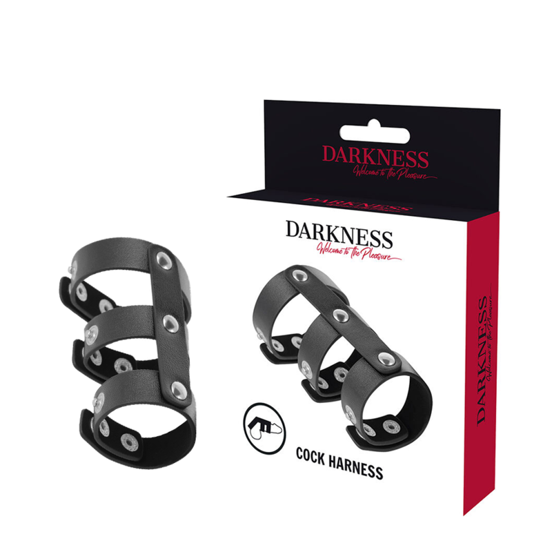 DARKNESS - ANEL DUPLO DE PÊNIS E TESTÍCULOS DE COURO AJUSTVEL - VIBRA24 SEXSHOP