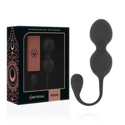 RITHUAL - Bolas de Kegel Vibratórias Recarregáveis Nisha Pretas para Fortalecimento do Assoalho Pélvico - VIBRA24 SEXSHOP