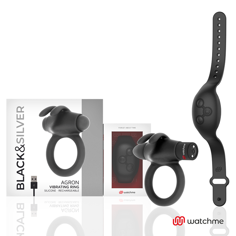 BLACK&SILVER - AGRON ANEL DE CONTROLE REMOTO WATCHME - VIBRA24 SEXSHOP
