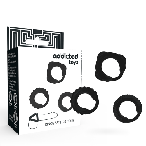 ANEL PENIANO C PRETO ADDICTED TOYS - CONJUNTO DE ANEL PARA MAIOR PRAZER - VIBRA24 SEXSHOP