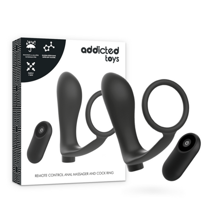 Anel de Pénis com Controle Remoto Recarregável - Plug Anal Preto Addicted Toys - VIBRA24 SEXSHOP