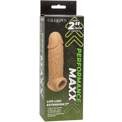 CalExotics – Performance Maxx Life-Like Extension 7: Extensão Realista com Alça Escrotal Integrada para Prazer Aprimorado