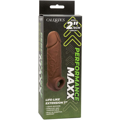 CalExotics – Performance Maxx Life-Like Extension 7: Extensão Realista com Alça Escrotal Integrada em Tom Pele Marrom para Prazer Aprimorado