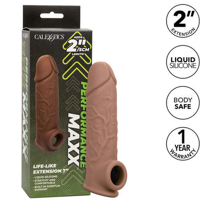 CalExotics – Performance Maxx Life-Like Extension 7: Extensão Realista com Alça Escrotal Integrada em Tom Pele Marrom para Prazer Aprimorado