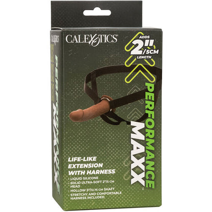 CalExotics – Performance Maxx Life-Like Extension: Extensão Realista com Arnês, Silicone Líquido e Ajuste Seguro em Tom Pele Marrom