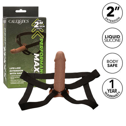 CalExotics – Performance Maxx Life-Like Extension: Extensão Realista com Arnês, Silicone Líquido e Ajuste Seguro em Tom Pele Marrom