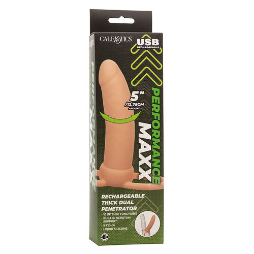 CalExotics – Performance Maxx Thick Dual Penetrator: Sonda para Dupla Penetração com Circunferência Aprimorada, 10 Funções e Anel Escrotal Integrado