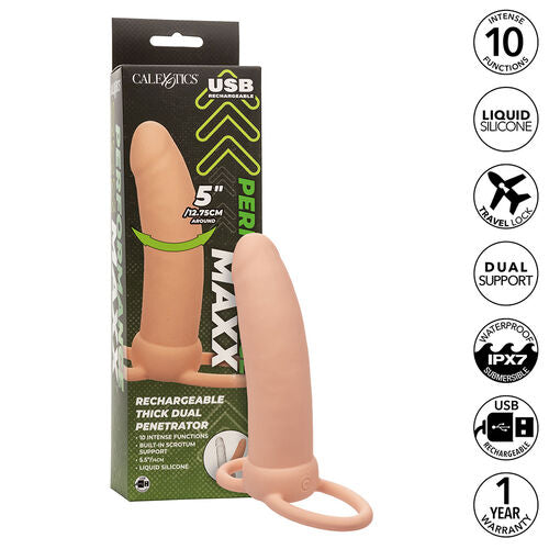 CalExotics – Performance Maxx Thick Dual Penetrator: Sonda para Dupla Penetração com Circunferência Aprimorada, 10 Funções e Anel Escrotal Integrado