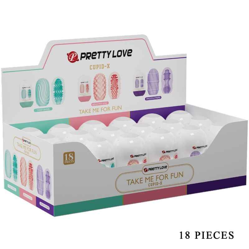 PRETTY LOVE - CUPID X 18 MASTURBADORES MASCULINOS DIFERENTES TEXTURAS - VIBRA24 SEXSHOP