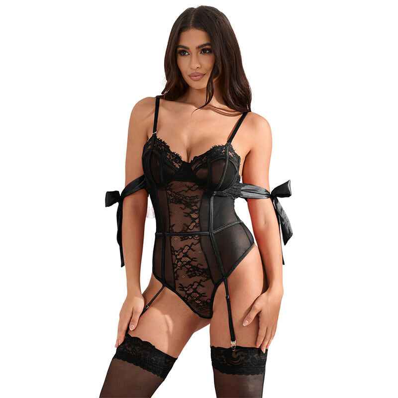 SUBBLIME - 955496 BODY DE RENDA COM LAÇOS E LIGAS PRETO S/M