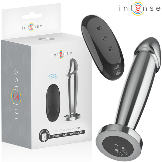 INTENSE - PLUG ANAL 10 VIBRAÇÕES DILDO DE METAL COM CONTROLE REMOTO M