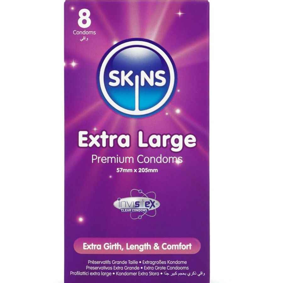 SKINS - PRESERVATIVOS EXTRA GRANDE PREMIUM PACOTE COM 8