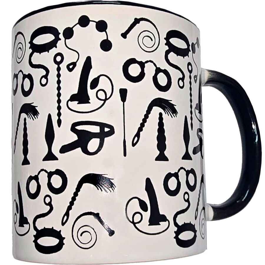 DIABLO PICANTE - CANECA BONDAGE BRANCA COM ALÇA PRETA 370 ML