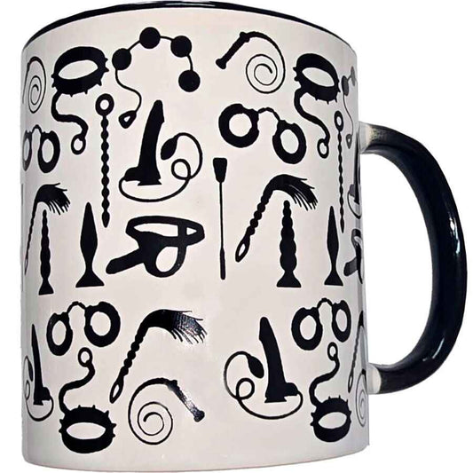 DIABLO PICANTE - CANECA BONDAGE BRANCA COM ALÇA PRETA 370 ML