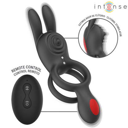 Intense – Quinn: Anel Vibratório Duplo com Orelhas de Coelho, 9 Funções e Controle Remoto - VIBRA24 SEXSHOP