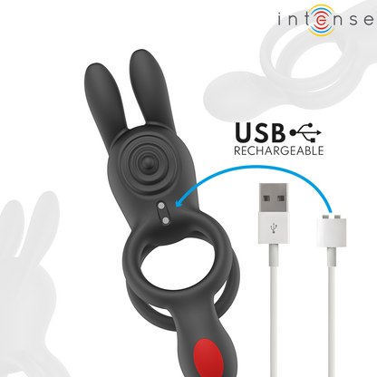 Intense – Quinn: Anel Vibratório Duplo com Orelhas de Coelho, 9 Funções e Controle Remoto - VIBRA24 SEXSHOP