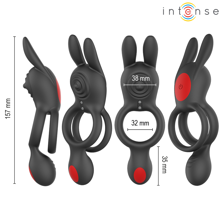 Intense – Quinn: Anel Vibratório Duplo com Orelhas de Coelho, 9 Funções e Controle Remoto - VIBRA24 SEXSHOP