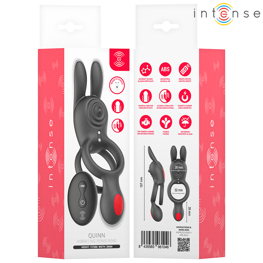 Intense – Quinn: Anel Vibratório Duplo com Orelhas de Coelho, 9 Funções e Controle Remoto - VIBRA24 SEXSHOP