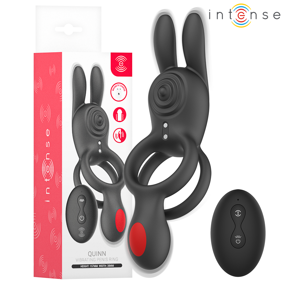Intense – Quinn: Anel Vibratório Duplo com Orelhas de Coelho, 9 Funções e Controle Remoto - VIBRA24 SEXSHOP
