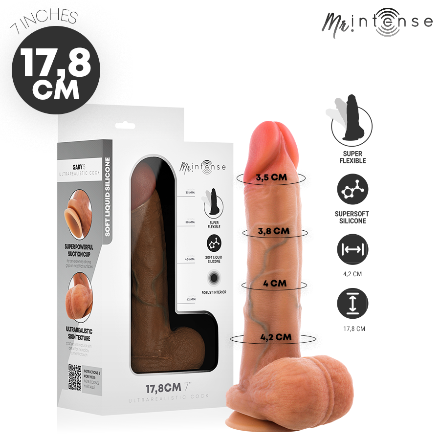 Mr Intense – Gary S: Pênis de Silicone com Testículos, Textura Hiper-Realista e Ventosa para Experiências Intensas em Formato Compacto