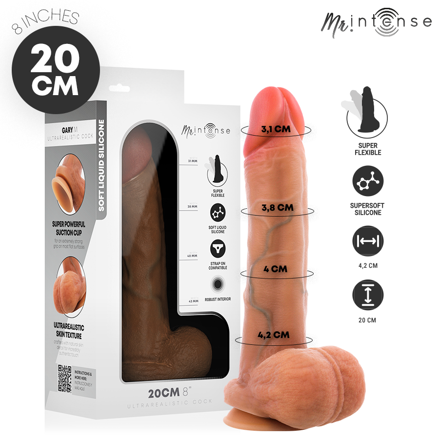 Mr Intense – Gary M: Pênis de Silicone com Testículos, Textura Hiper-Realista e Ventosa para Experiências Equilibradas