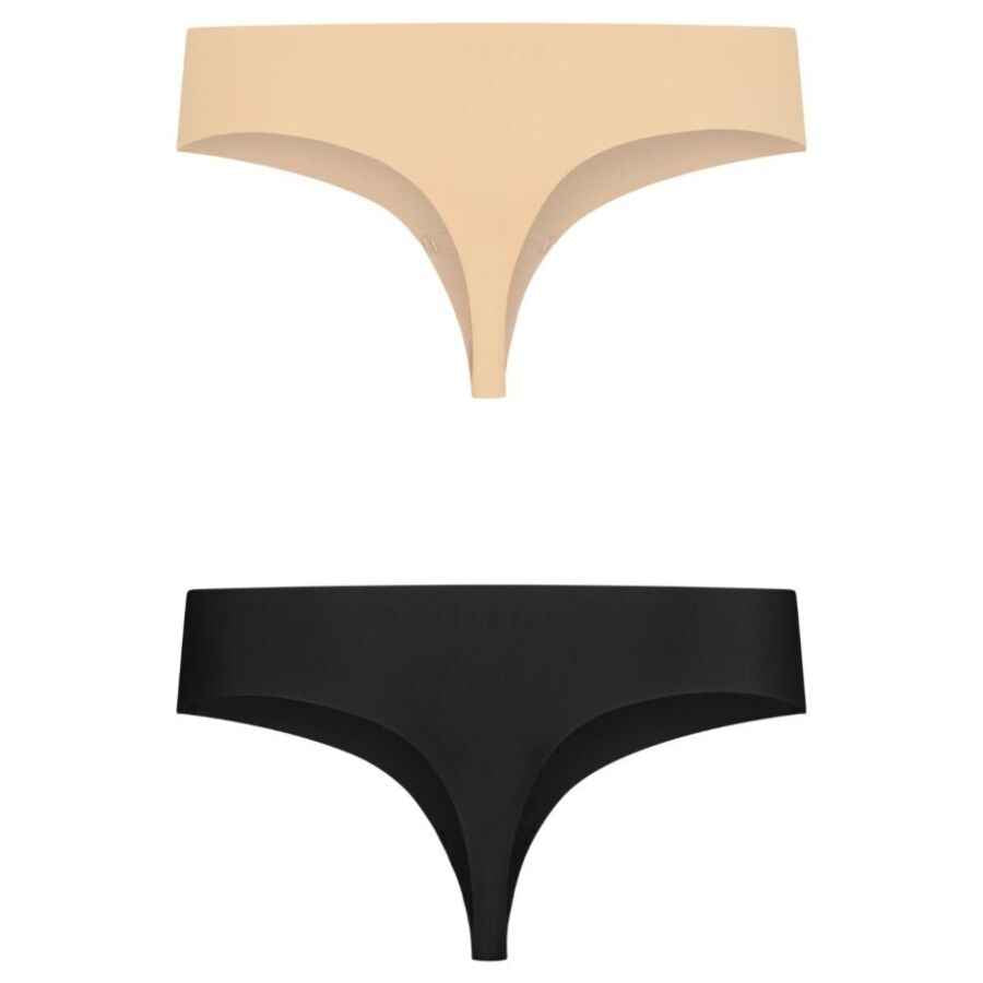 BYE-BRA - INVISIBLE THONG 2 PACK BEIGE & BLACK SIZE L