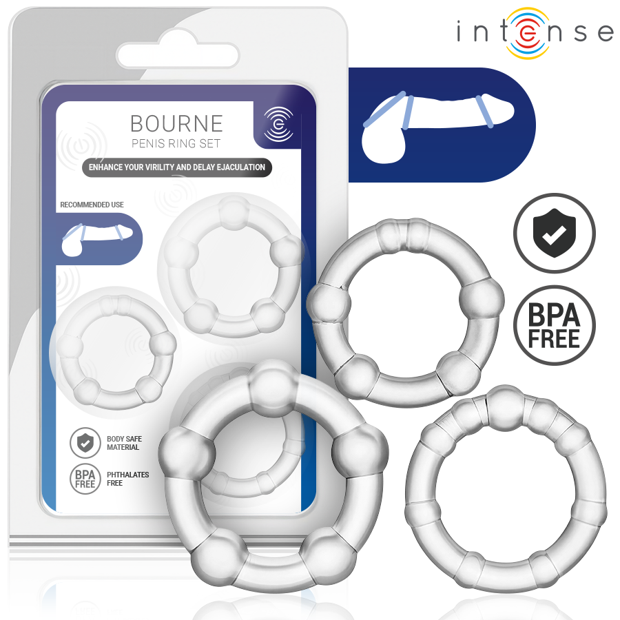 Intense – Bourne: Conjunto de 3 Anéis Penianos em Silicone Médico com Design Ergonômico e Acabamento Premium
