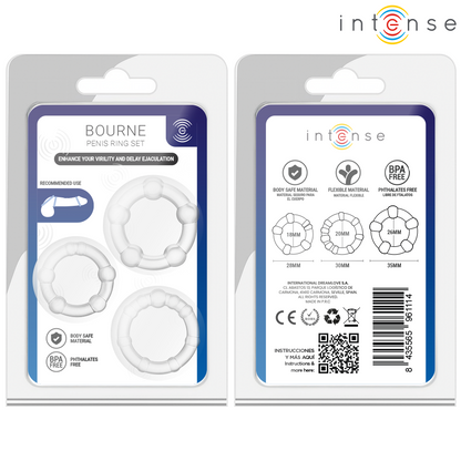 Intense – Bourne: Conjunto de 3 Anéis Penianos em Silicone Médico com Design Ergonômico e Acabamento Premium