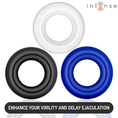 Intense – Conjunto de 3 Anéis Penianos: Versatilidade em Silicone Médico com Design Ergonômico e Cores Variadas