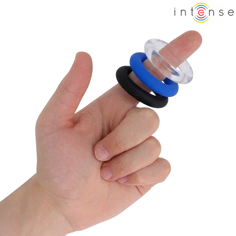Intense – Conjunto de 3 Anéis Penianos: Versatilidade em Silicone Médico com Design Ergonômico e Cores Variadas