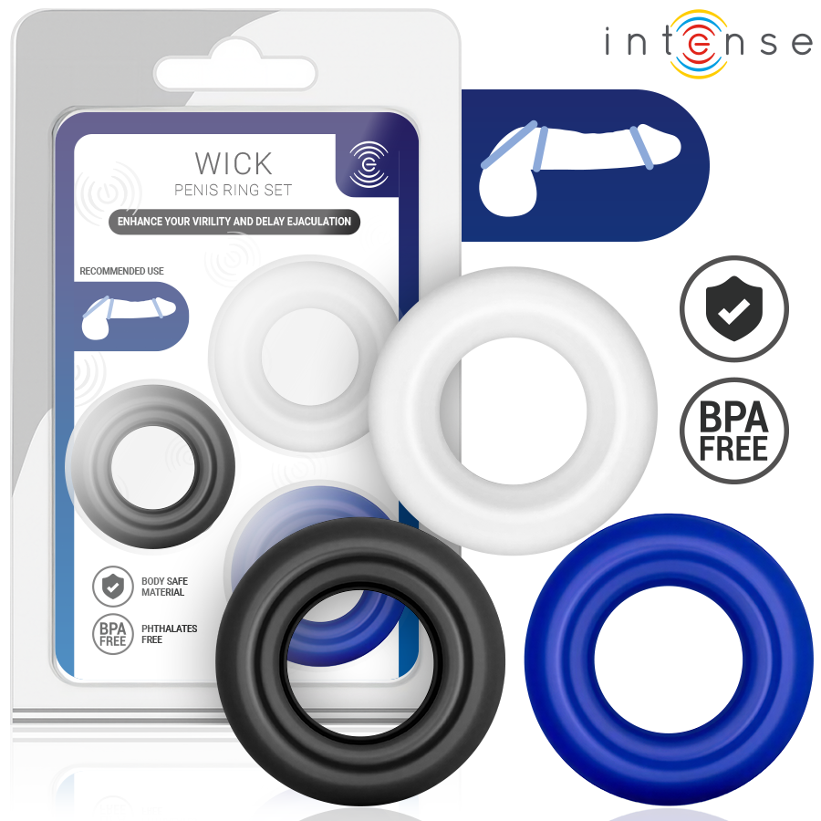 Intense – Conjunto de 3 Anéis Penianos: Versatilidade em Silicone Médico com Design Ergonômico e Cores Variadas