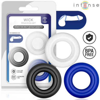 Intense – Conjunto de 3 Anéis Penianos: Versatilidade em Silicone Médico com Design Ergonômico e Cores Variadas