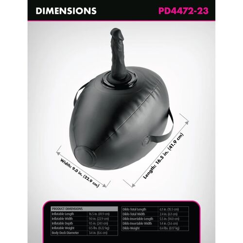 FETISH FANTASY SERIES - BODY DOCK BOLA DE AMOR INSUFLÁVEL COM DILDO PRETA 41,9 CM