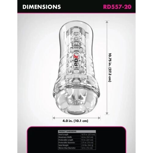 PDX ELITE - VIEWTUBE PLUS STROKER TRANSPARENTE COM ADERÊNCIA FÁCIL E VERSÁTIL 21 CM