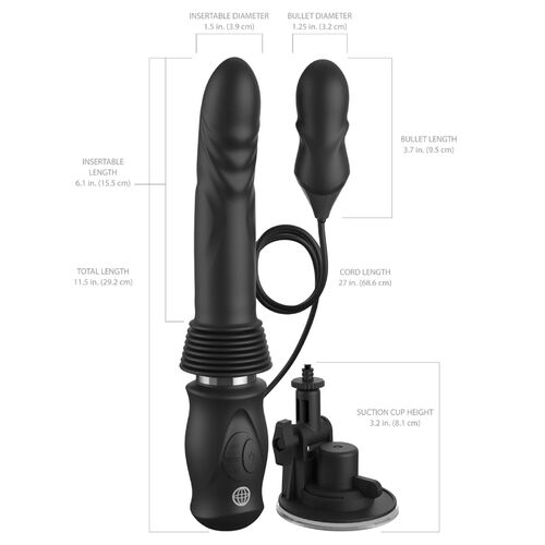 Fetish Fantasy Series – Ultimate Silicone Thruster: Propulsor com Movimento de 7,6 cm, Ventosa e Bala Vibratória para Prazer Dinâmico