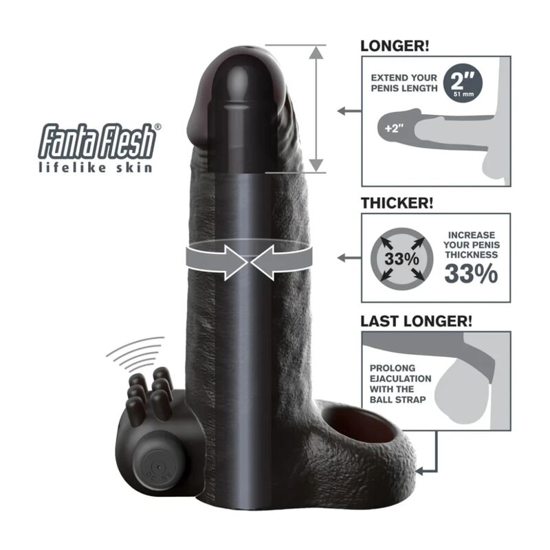 Fantasy X-Tensions – Manga Extensora Vibratória: Aumento de 5 cm com Vibração Realista e Ajuste Seguro