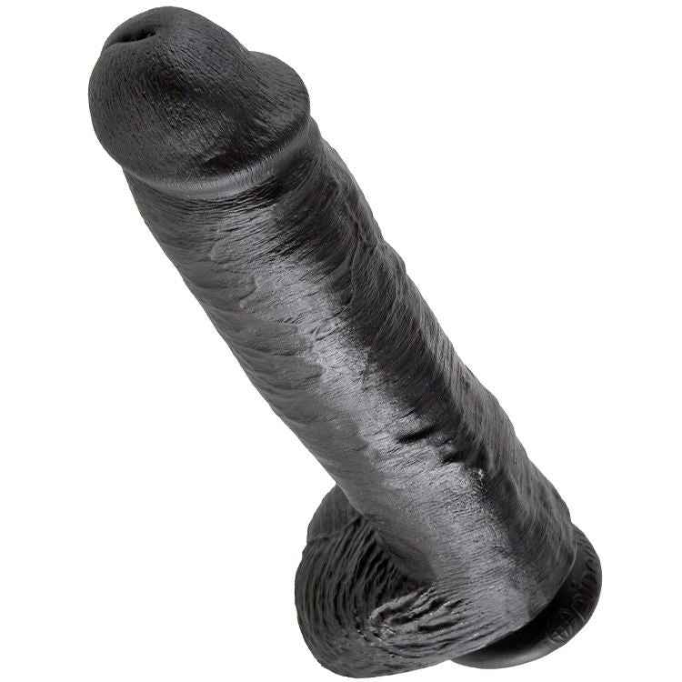 KING COCK - DILDO PRETO COM BOLAS 28 CM
