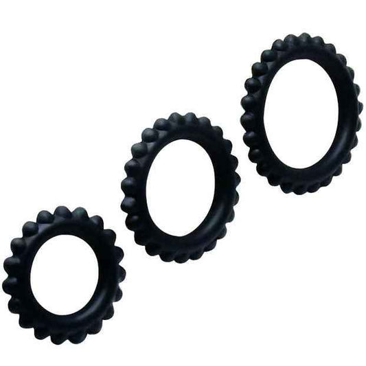 BAILE - CONJUNTO TITAN 3PCS ANEL PARA GALO PRETO 2.8 + 2.4 + 1.9 CM - VIBRA24 SEXSHOP