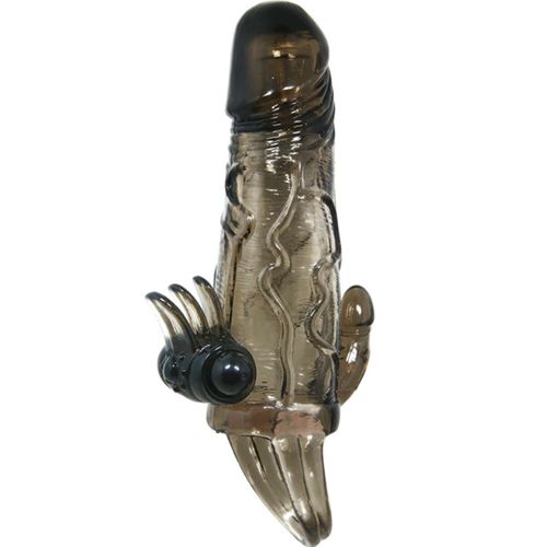 BAILE - CAPA PARA PÉNIS BRAVE MAN COM ESTIMULAÇÃO CLITÓRICA E ANAL DUPLA BALA PRETA 16.5 CM - VIBRA24 SEXSHOP