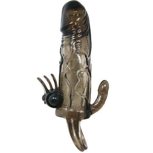 BAILE - CAPA PARA PÉNIS BRAVE MAN COM ESTIMULAÇÃO CLITÓRICA E ANAL DUPLA BALA PRETA 16.5 CM - VIBRA24 SEXSHOP