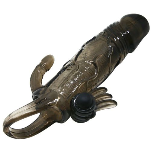 BAILE - CAPA PARA PÉNIS BRAVE MAN COM ESTIMULAÇÃO CLITÓRICA E ANAL DUPLA BALA PRETA 16.5 CM - VIBRA24 SEXSHOP